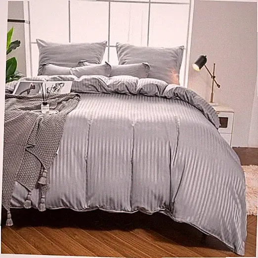 Hotel Duvet Cover Set Size Microfiber Satin Striped Hotel Luxury King Gray