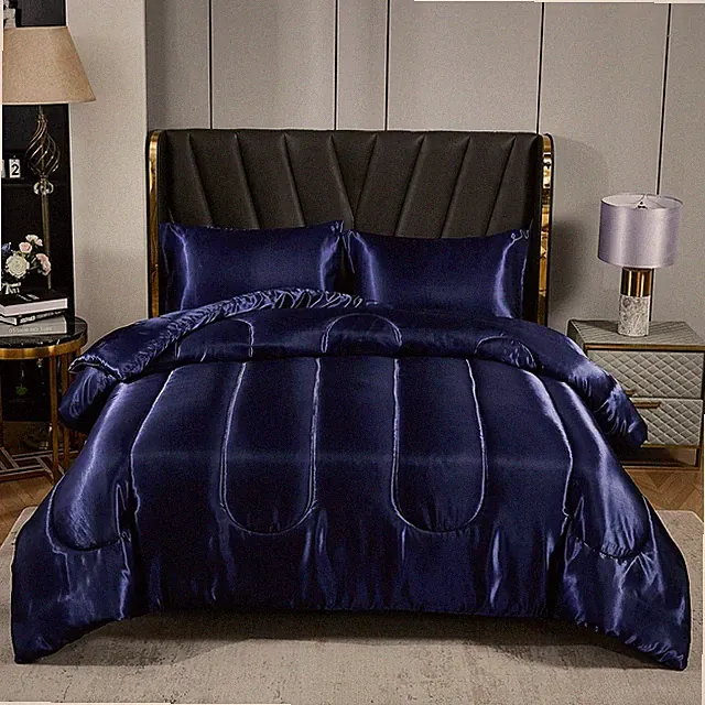 King Size Satin Comforter Set Silk Like Luxury Hotel Bedding 100 Polyester