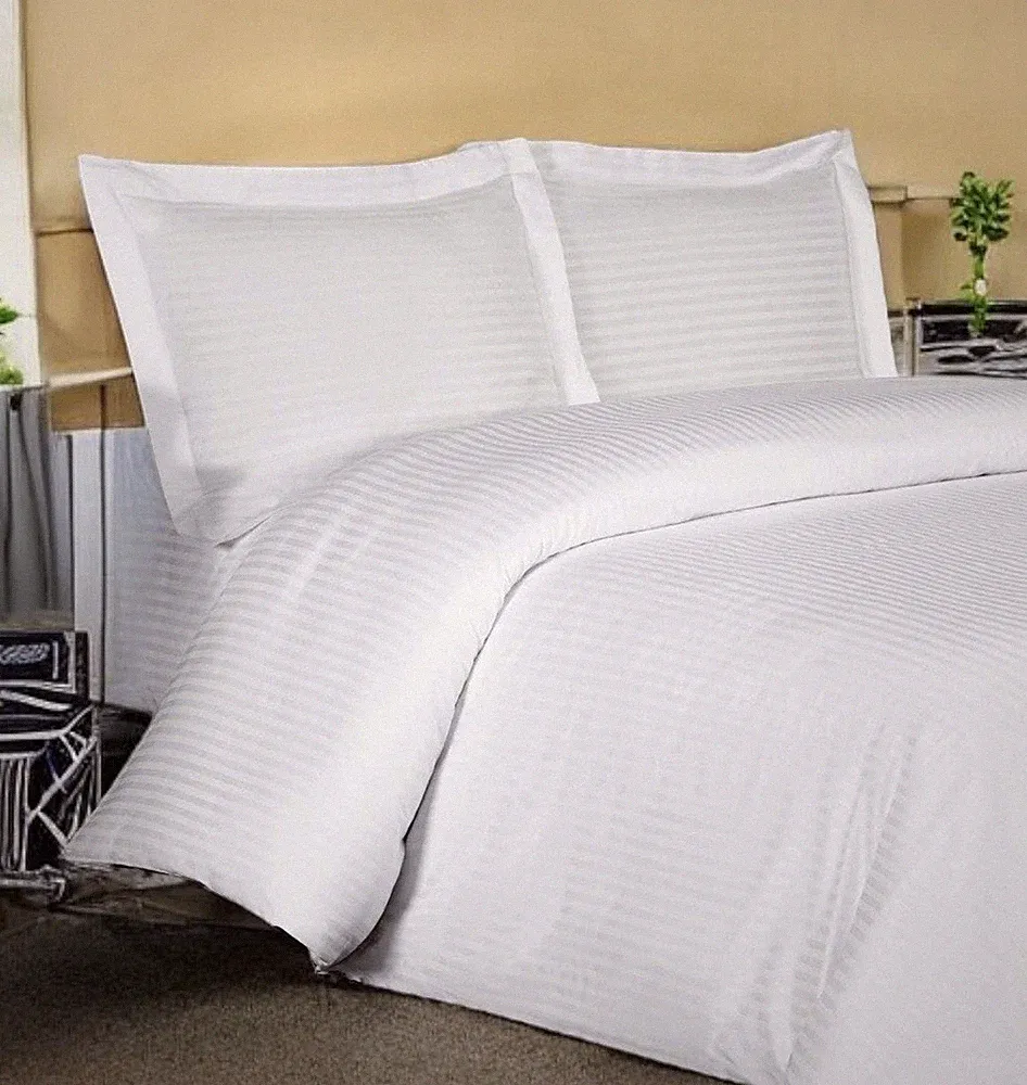 Luxury Duvet Cover 250 Thread Ct Sateen White 1 CM Stripes (Size: Queen, 90x94)