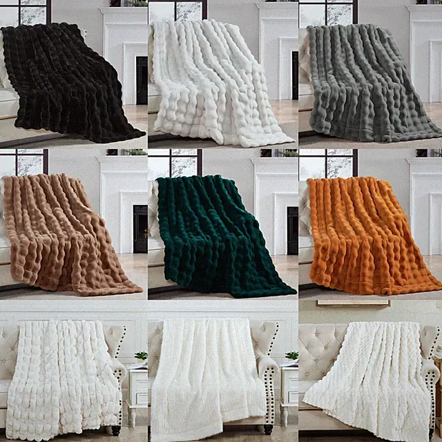 Textured Faux Fur Throw Blanket – Luxuriously Soft Reversible Micromink Back